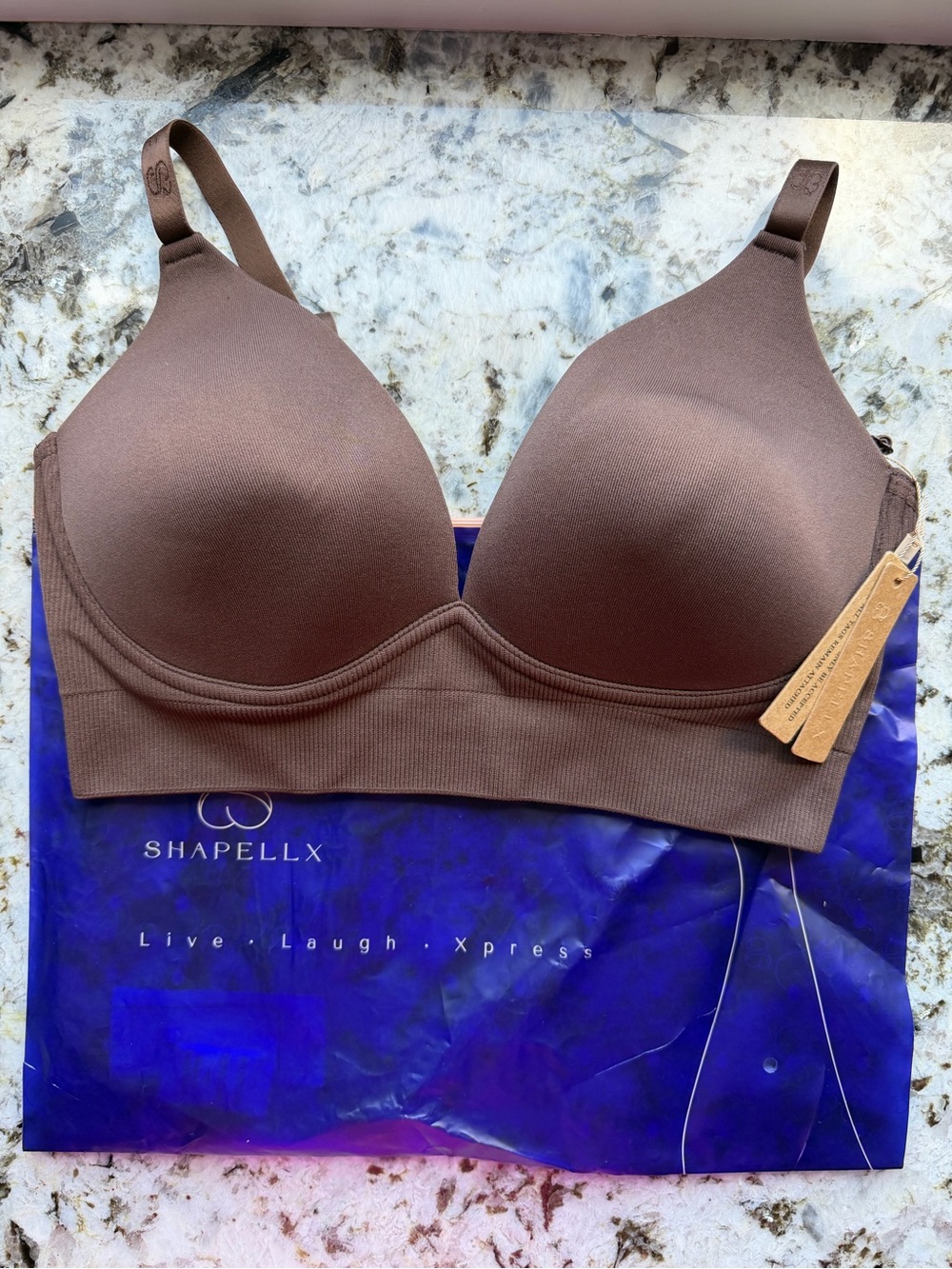 New SHAPELLX Defineline Back Smoothing wireless push up Bra Brown Med shape wear